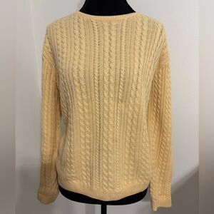 Jeanne Pierre Cable Knit Sweater Womens M Butter Yellow Cotton Fisherman Knit